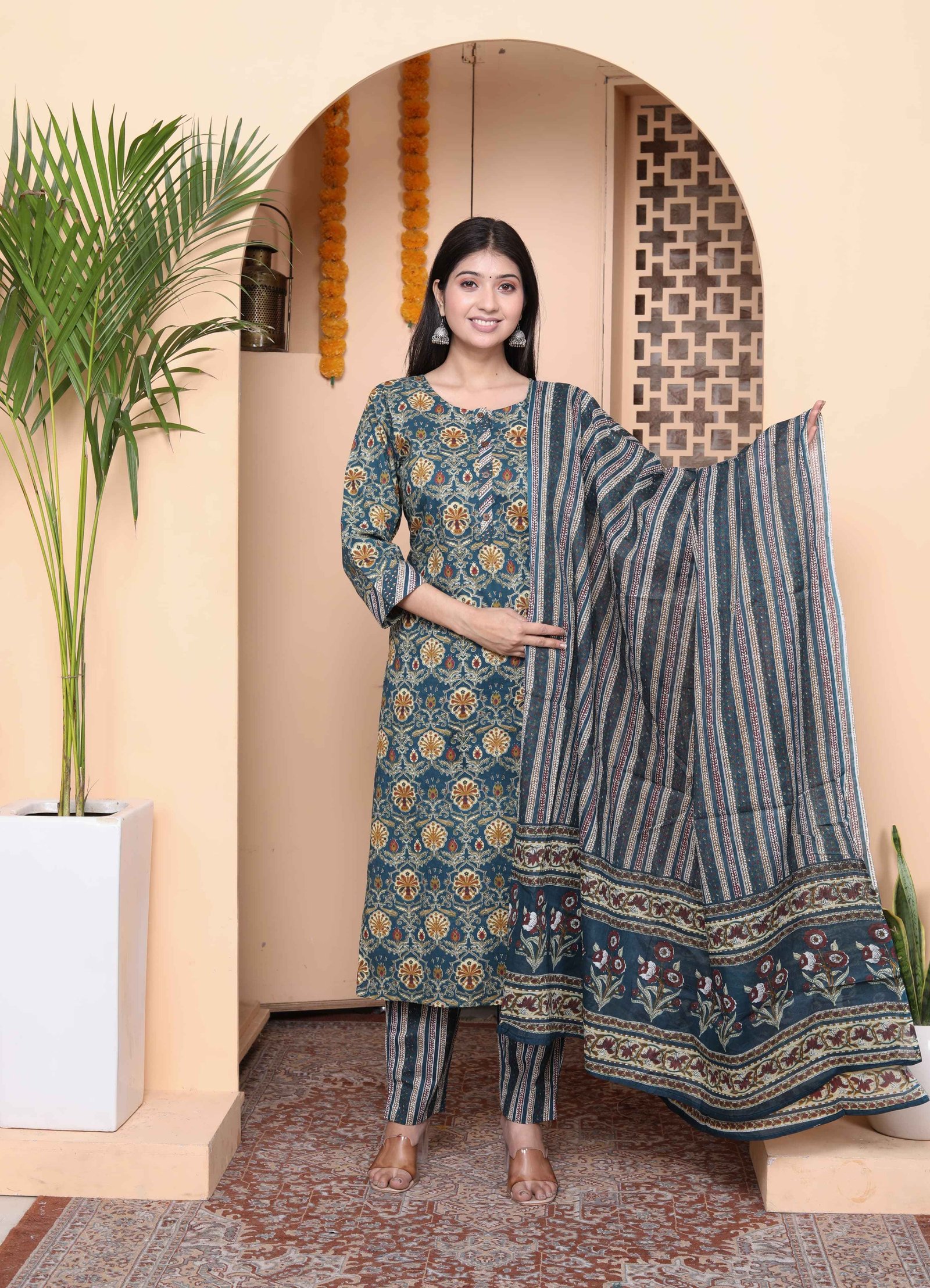 Midnight Bloom Cotton Suit Set